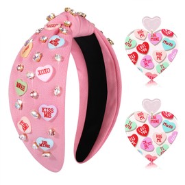 JERTOCLE JERTOCLE Galentines Day Headband for Women Crystal Heart Knotted Headband Valentines Day Lover Party Headwear Hair Accessories Holiday Gifts (Pink)