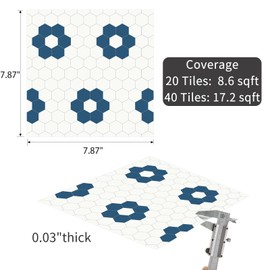 MORCART 40 Pack Peel and Stick Floor Tile, Removable Vinyl Flooring Waterproof 7.87" x 7.87" DIY Flooring for Bathroom, Kitchen, Fireplace, Pet House, Stairs, Bedrooms, Wall White Blue