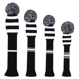 Scott Edward Knitted Golf Head Covers 4PCS Handmade Fit Well for Driver and Fairway Woods with Long Neck Pom Pom Golf Club Headcovers Set