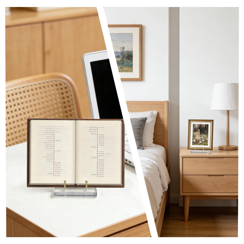 Clear Display Stand with Adjustable Gold-Toned Pegs, Picture Stands for
