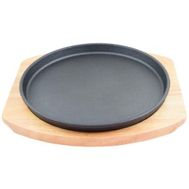 SUNRISE Round Cast Iron Set W/Rubber Wood Underliner Kitchen Supply (9.45")
