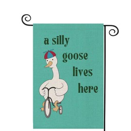 Silly Goose Garden Flag, Double-Sided Burlap, 12x18 inches, Funny Outdoor Yard Decor, Turquoise