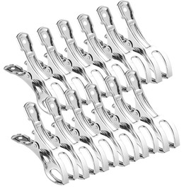 HIRAISM Clothespins Stainless Steel Strong Large Size Windproof Futon Rod Shears Pinch Clothesline (12 Pieces)