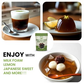 HeySweet Green Tea Jelly – Brown Sugar Konjac Jel Dessert, Vegan Jello, Dye Free Jello, Halal Jello, No Artificial Sweeteners | Toppings for Iced Tea, Drinks, Matcha, Ice cream | 9 oz (8 Servings)