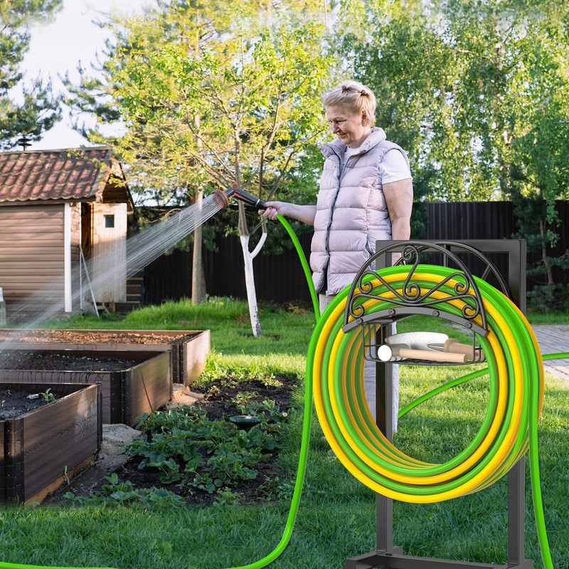 TUSPEU Garden Hose Holder,Heavy Duty Freestanding Detachable Storage Reel Stand,Upgraded