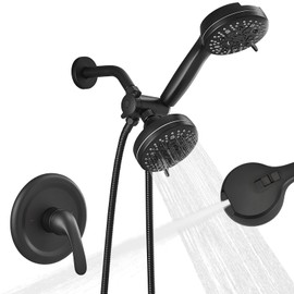 Kroias Matte Black Rainfall Shower Faucet High Pressure Shower Head System 7-Setting Handheld Shower Head Fixtures, Dual 2 in 1 Rain Shower Faucet Set, Valve Included