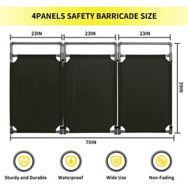3 Panels Safety Barricade, 5.8FT Removable Foldable Security Gates Barrier with Heavy Duty PVC Frame, Black Color Easier to Identify, Barricade for Indoor and Outdoor Use(Black)
