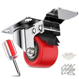 COOWOO Swivel Castors Pack of 4 Transport Castors with Safety Lock 38 mm Wheels for Furniture Silent Heavy Duty Wheels with Polyurethane Rubber Coating