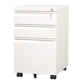 DEVAISE 3 Drawer Mobile File Cabinet Under Desk Office, Fully Assembled Except Casters, Letter/Legal Size, White