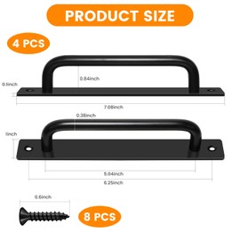 4 Pack Barn Door Handles, 5.04" Hole Center Gate Handle Sliding Door Handles with 8 Black Screws (2 per Handle), Gate Handles Outdoor Fence for Sliding Doors, Cabinet, Furniture (Black)