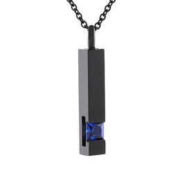 Crystal Bar Memorial Urn Necklace Ashes Holder Keepsake Cremation Jewelry Pendant Stainless Steel Funeral Jewelry (Dark Blue)
