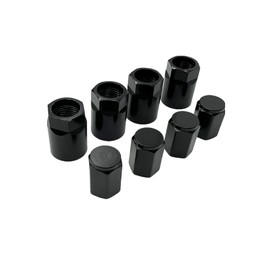 NNR 8 Piece Set TPMS Valve Stem Cover and Valve Caps Aircraft Aluminum Black Anodized Finish (Short)
