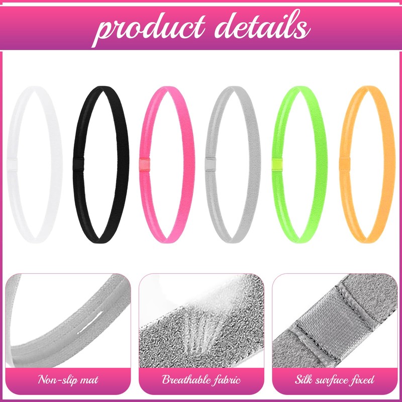 Mikqky 6 Stück Sport rutschfeste Haarband, Stirnband Herren, Elastische Haarband