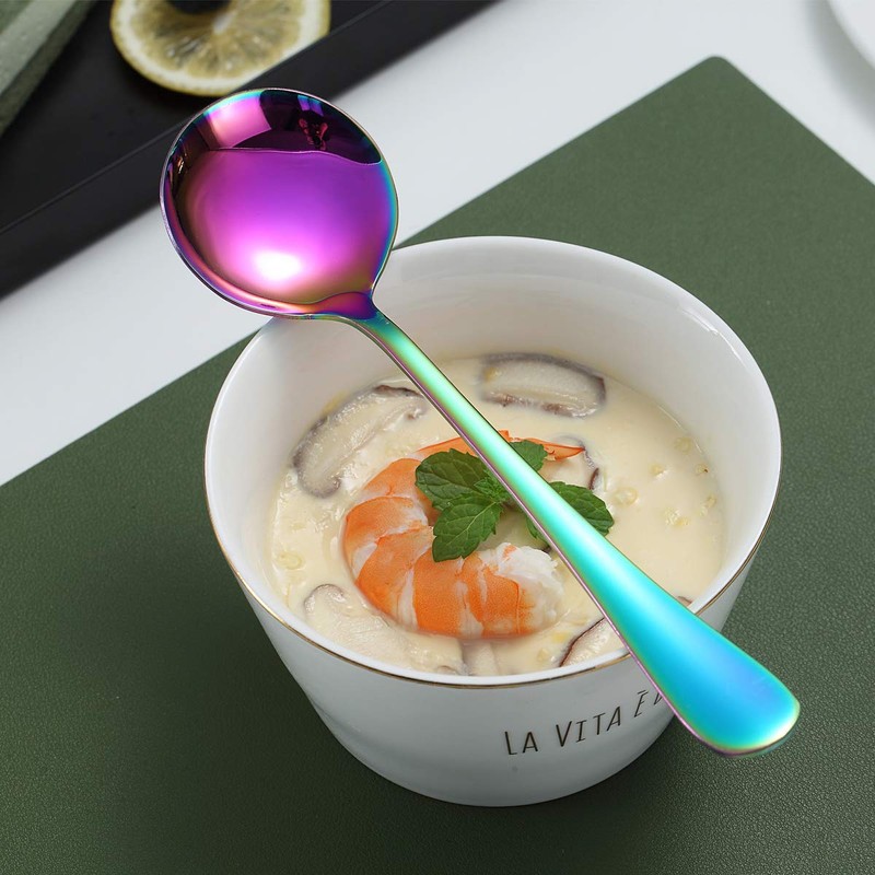Rainbow Soup Spoons, Kyraton 6 Pieces 19 cm Stainless Steel