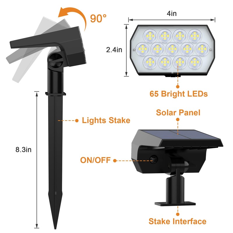 WELALO Solar Spot Lights Outdoor, [6 Pack/65 LED/3 Modes] Solar