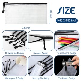 200 Pieces A6 Mesh Zipper Pouch Mesh Pouches Bulk Mesh Bags with Zipper Mesh Bag Waterproof Small Zipper File Bags for School Office Supplies Organization 9.4 x 4.5 Inches (Black and White)