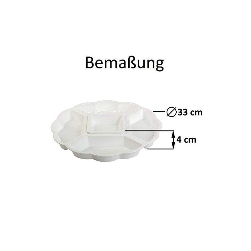 Serving Platter Snack Bowl, Plastic, Appetizer Divider, 5 Compartments, White,