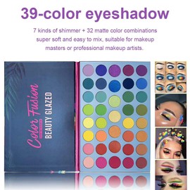 Beauty Glazed 39 Pop Colors Matte Shimmer Eyeshadow Palette Highlight Colored Colorful Long Lasting Waterproof Makeup Palette Cosmetics Metallic Color Natural Blend Makeup Eyeshadow Powder
