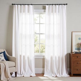 jinchan Linen Blend Curtains 108 inch Extra Long 2 Panels for Bedroom Living Room, Light Filtering 60 inch Wide Farmhouse Drapes with Rod Pocket Back Tab(60W x 108L, Off White)