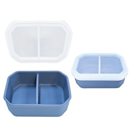 AWINNER - Caja de almacenamiento de alimentos de silicona reutilizable a prueba de fugas, 2 compartimentos, estilo Bento, para niños, duradera, a prueba de caídas, apta para lavavajillas (azul)
