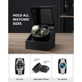 SHOWPIN Watch Winder for Automatic Watches: Mechanical Handmade Watch Rotator 2 Slots with Japanese Quiet Motor Bidirectional Rotation USB Powered for Men and Women