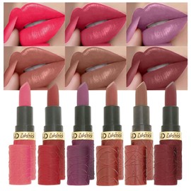 Matte Lipstick Set 6 Pieces Lipstick Pack with Light Fuschia, Burgundy, Royal Purple. Deep Plum Waterproof, Long-Lasting Lipstick Makeup Set (B)