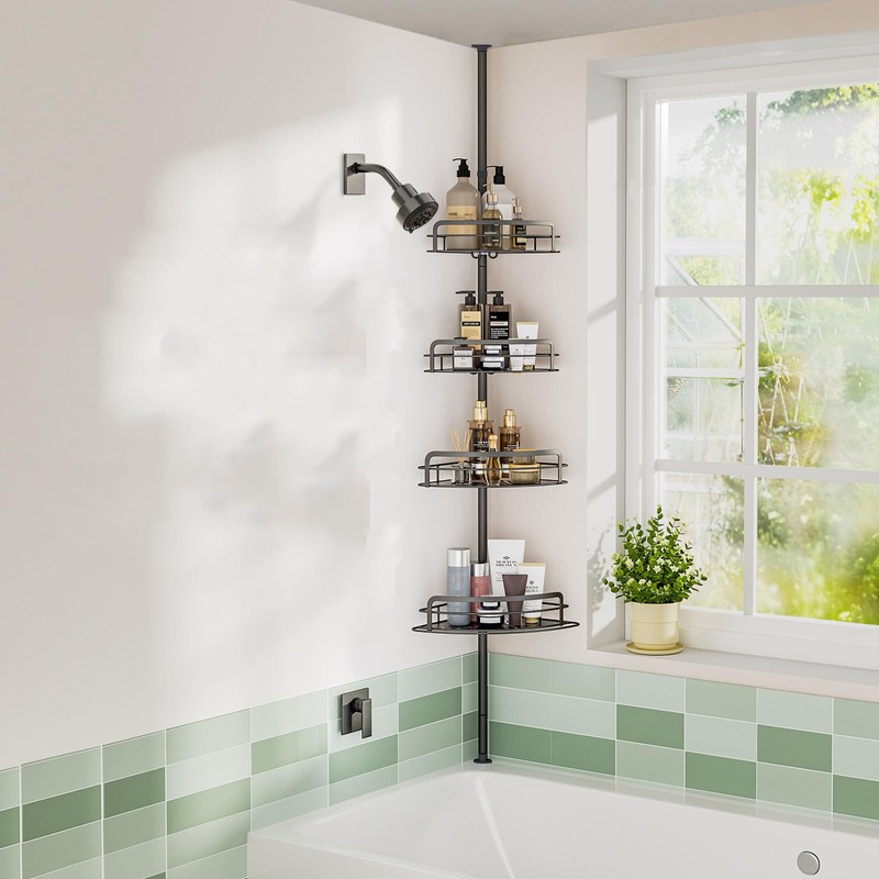 LCORMAG Shower Caddy Corner Tension Pole, 4 Tier Adjustable Corner