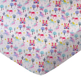 SheetWorld 100% Cotton Percale Crib Sheet Set 28 x 52, Unicorns, Inlcudes 1 Fitted, 1 Flat, 1 Toddler Pillow Case, Made in USA