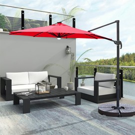 MAYPEX 10 Ft. Solar Lighted Cantilever Umbrella Patio Offset Hanging Umbrella LED Lights Outdoor Market Umbrella for Garden Backyard Pool Cranberry