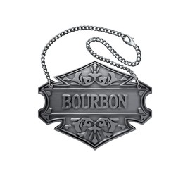 1PC Decorative Liquor Decanter Tag, 2.6 x 2 inches, Antique Silver, Bourbon Bottle Label with Adjustable Chain