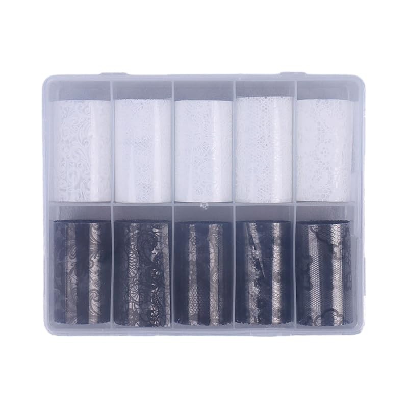 10 Stickers/Box White Nail Foil Lace Black Flower Spring Starry