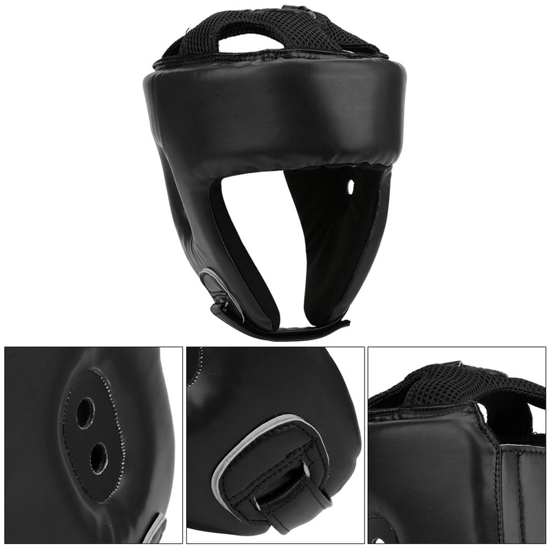 Boxing Helmet PU Leather Adjustable Head Guard Sanda Kickboxing Training
