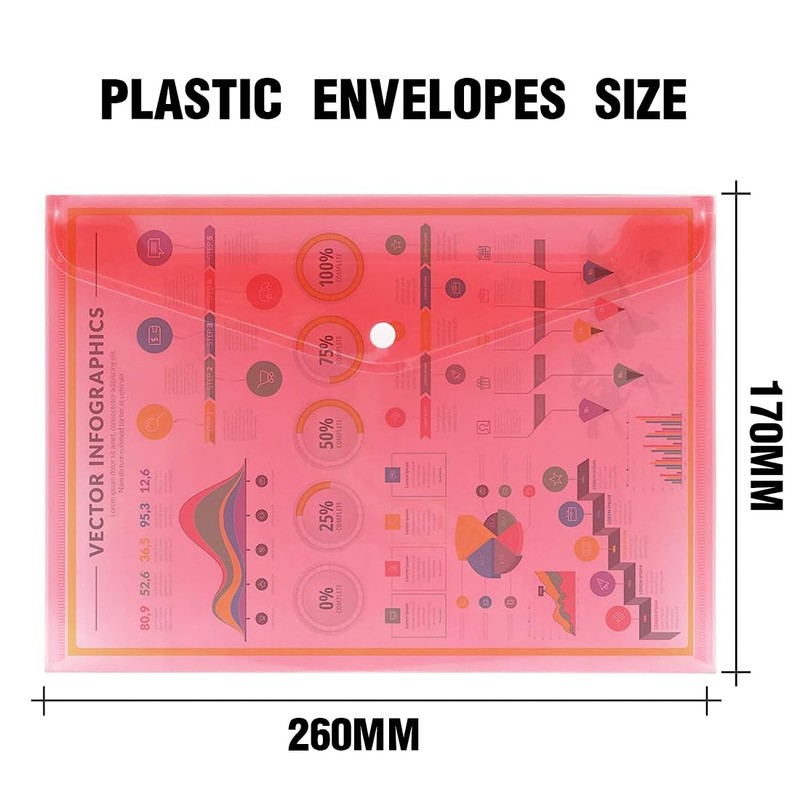 ASYKNM Pack of 6 Clear Document Folders with Press Stud