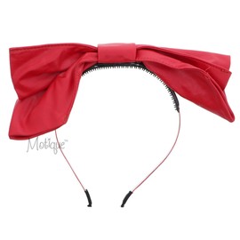 Motique Accessories Large Leather Bow Headband with Teeth for Women and Girls- Red