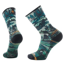 Smartwool Mens Hiking Socks with Lightweight Cushion Campground Print Crew Socks, Winter moss
