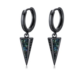 Midir&Etain Spike Dangle Drop Earrings for Men Women 925 Sterling Silver Abalone Black Punk Earring Gothic Jewellery Birthday Mothers Day Gifts for Mother Boys Girls