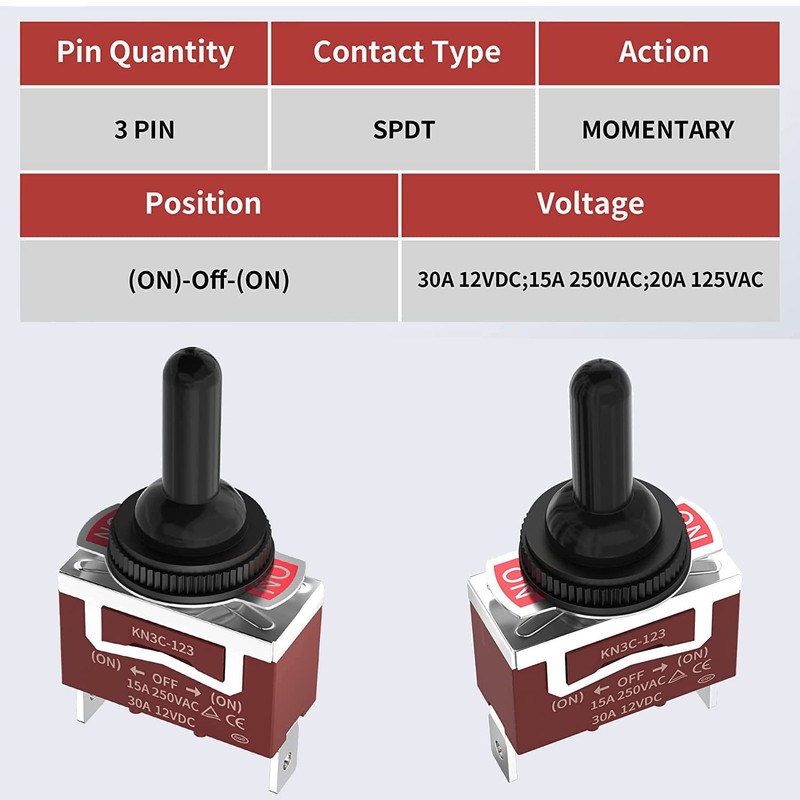 LALOCAPEYO Waterproof 12 Volt Instantaneous Toggle Switch (ON)- Off -