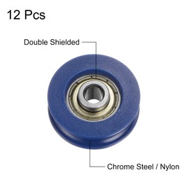 QUARKZMAN Pack of 12 U-Type Groove Pulley Nylon Guide Roller Bearing 5 x 25.5 x 8.5 mm U-Groove Roller Wheel for Door and Window, Blue