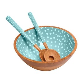 Dexam 16050477 Sintra Mango Wood Spotted Salad Servers-Duck Egg