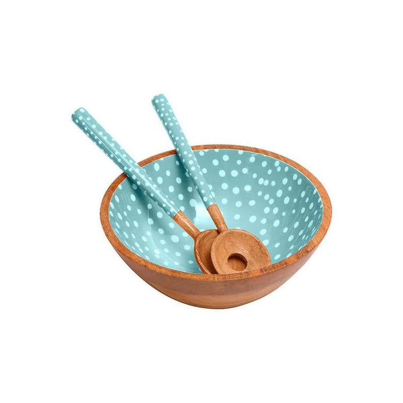 Dexam 16050477 Sintra Mango Wood Spotted Salad Servers-Duck Egg