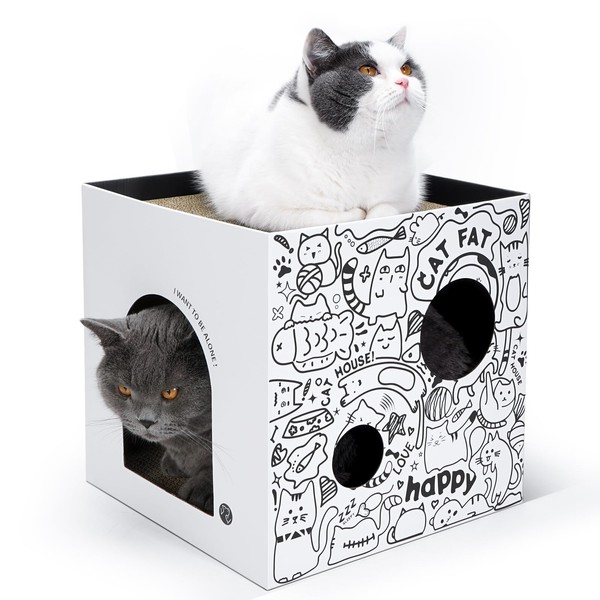 Cardboard Cat House with 2PCS Scratcher Pad Large Cat Scratchers