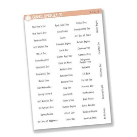 US Holiday Planner Stickers, Script Holiday and Special Days To Remember Planning Labels, Tracking Stickers, FSP (S-017-B) Black