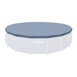 Funsicle 18 Foot Durable Round Pool Cover with Adjustable Drawstring for Oasis, Activity, Quickset and Above Ground Outdoor Swimming Pool, Gray