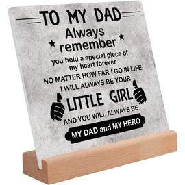 Daughter Gift for Dad - Acrylic Plaque with "To My Dad" Message, "Always Remember" & "My Dad and My Hero" Design, Desk Decor for Home Office Bedroom Living Room Decoration Christmas Wood Father Wooden Default