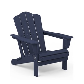 KINGYES Folding Adirondack Chair, Relaxing Stackable|Arm Rest|Ergonomic HDPE All-Weather Adirondack Chair, Navy