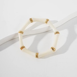 Sajidos Bamboo Tube Bangle Bracelets for Women Stacking Chunky Colorful Acrylic Beads Stretch Bracelets Friendship Summer Beach Bracelet Jewelry (K-style1 ivory tube)