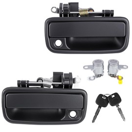 Juego de manijas de puerta exterior con cilindros y llaves de cerradura, conductor delantero y pasajero compatible con Toyota Vehicle 1995-2004 Tacoma, repuesto negro texturizado # 69220-35020, 69210