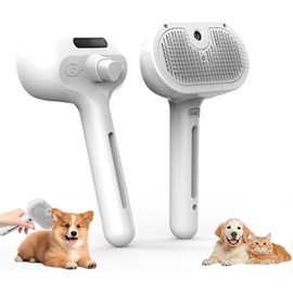 Brush for Cats & Dogs – 4-in-1 Self-Cleaning Pet Brush, Anti-Shedding & Moisturizing, Static-Free Grooming for Long/Short Hair, (White)