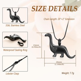 Minicremation Cremation Urn Necklace for Ashes Dinosaur Memorial Jewelry Pendant for Women Men Keepsake Lockets(Black)