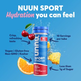 Nuun Nuun Sport Electrolyte Tablets with Magnesium, Calcium, Potassium, Chloride & Sodium, Gluten Free & Vegan, Fruit Punch, 4 Pack (40 Servings Total)